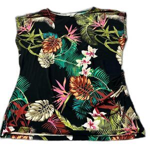 Christopher & Banks Floral Print Blouse - Black, Green, Pink (R1)